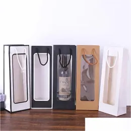 Gift Wrap 8 Colors Kraft Paper Single Red Wine Bag Window Transparent Rectangar Flower Tote 12.5Cmx8.5Cmx35Cm Lx2470 Drop Delivery H Dh9Y2