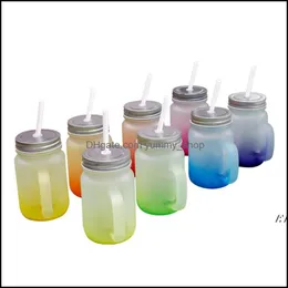 Wine Glasses 15Oz Sublimation Handle Mason Jar Gradient Frosted Hand Diy Mticolor Heat Transfer Tumblers Beer Cups Drop Delivery Hom Otsmf