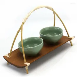 Plakalar 1pc Yaratıcı Çay Havlu Tepsisi Tutucu Bambu Küçük Kavrama Tutucu Snack Tabağı Suşi Yemek Tatlı