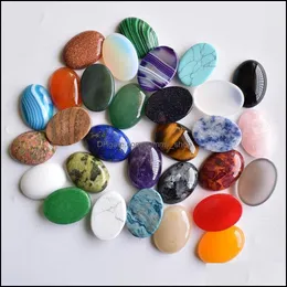 Stone Natural 18x25mm Oval Loose Beads Opal Rose Quartz Crystal Tigers Eye Turquoise Cabochons platt rygg f￶r halsbands ring￶rar Otytv