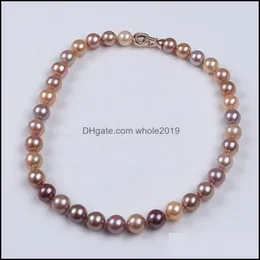 Chokers 1012Mm Natural Freshwater Pink Purple Edison Round Pearl Necklace For Women Gift Drop Delivery Jewelry Necklaces Pendants Otlq5