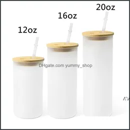 Mugs 12Oz 16Oz 20Oz Mug Straight Blank Sublimation Frosted Clear Transparent Coffee Glass Cup Tumblers Bamboo Lid And St By Sea Rrb1 Otqgz