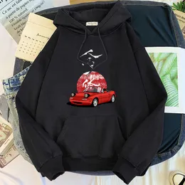 Męskie bluzy bluzy anime Początkowa d Rising Japour JDM Drift Red Car Tops Harajuku Streetwear z kapturem z kapturem polar Long Sleeve 230113