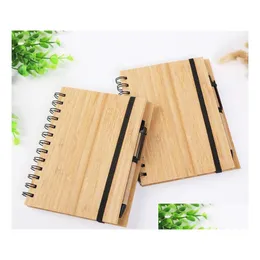 Notepads Wood Bamboo Er Notebook Spiral Notepad With Pen 70 Sheets Recycled Lined Paper Sn1659 Drop Delivery Office School Business Dh7Ns