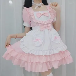 Abiti da festa Sweet Girl Kawaii Bow Lolita Dress Vintage Ruffles Puff Sleeve A-line The Maid Costume Cosplay Moda coreana giapponese