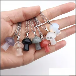 Pendant Necklaces Natural Stone Mushroom Crystal Necklace Amethyst Quartz Chakra Pendo Healing Jewelry Drop Delivery Pendants Dh0Mb