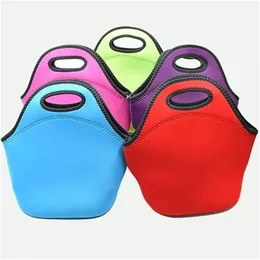 Lunchboxen Taschen Neue 17 Farben Wiederverwendbare Neopren-Einkaufstasche Handtasche Insated Soft Bags mit Reißverschluss-Design für die Arbeit Schule Fast Ship Dro Dhfv0