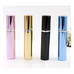 Förpackningsflaskor 500 st 7 ml per flaska aluminiumrör Bright Atomizer Spray Travel Glass Refillable 4 Colors Black Blue Rose Gold Drop DHA2S