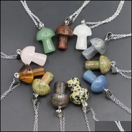 Collane con ciondolo Moda Pietra naturale Collana di funghi Carino Mini statua Reiki Charms Artigianato Gioielli Whoelsale Drop Delivery Pendan Dhrcb