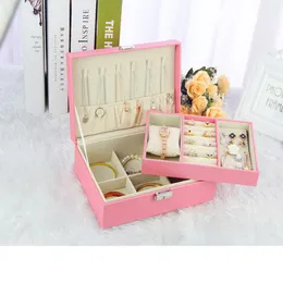 Storage Boxes & Bins 2 Layer Leather Jewelry With Lock Big Capacity Box For Necklace Earring Watches Portable