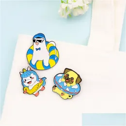 Pins Brooches Cute Summer Swim Holiday Enamel Pins Animal 5Pcs /Set Dog White Cat Paint Brooch For Girls Denim Shirt Badge Jewelry Dhjb5