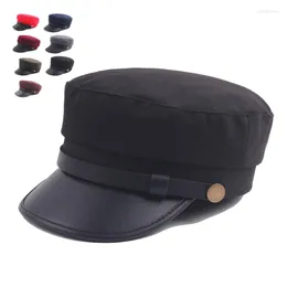 Berets Militär Hut Winter Gestrickte Kappe Flache Top Hüte Für Frauen Schwarz Grau Männlich Weiblich Casquette Militaire Gorra Plana