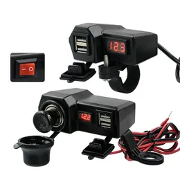 5 V 3,4 A Motorrad-Lenker-Handy-Ladegerät, Dual-USB-Anschluss, Ladegerät mit Voltmeter, Zigarettenanzünder-Buchse, Adapter, Netzteil, Schnellladung