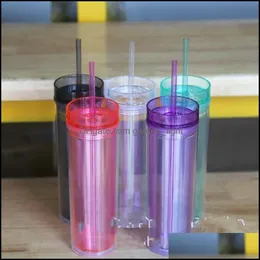 Tumblers 16Oz Acrylic Water Tumber Transparent Polychromatic With St Coffee Milky Tea Cup Double Deck Mug Cylindrical New Arrival 7D Dh2Ft