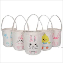 Party Favor Burlap Easter Bunny Tote Bag Basket Hinks Rabbit Chick Printing Egg Hunt Candy Container Kids Toddler Handbag Festive Otrj7