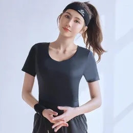 Camisas ativas ranmo manga curta feminina tampo de ioga aberta