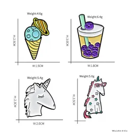 Pins Brooches Cute Cartoon Animal Set 4Pcs Star Bubble Tea Cone Ice Cream Badges For Girls Pin Jewelry Gift Drop Delivery Dhupt