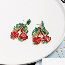 Stud Fashion Jewelry Colorf Rhinstone Diamond Cherry Earrings Drop Delivery DHPWG