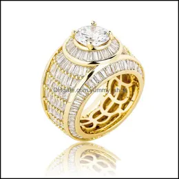 Ringas de banda Hip Hop Jewelry Cluster CZ Ring de alta qualidade Gold Bling Fashion Luxury for Gift Mens Drop Drop Ots69