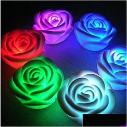 Party Decoration Changeable Color LED Rose Flower Candle Lights Smokeless Flameless Roses Love Lamp Light Up Battery Table Home Gift DHH1Y