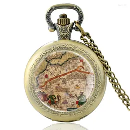 Pocket Watches vintage mapa antigo da Europa Pattern Bronze Quartz Relógio charme Homens Mulheres clássicas de colar de pingente Horário de relógio Presentes