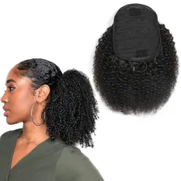 Hair Bulks Afro Kinky Curly Human Tail String de cordão wome O clipe peruano em marrom preto natural 230114