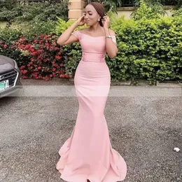 Off Shoulder Short Sleeves Bridesmaid Dresses Light Pink Mermaid Long Formal Dress Women Elegant Maid Of Honor Party Gowns