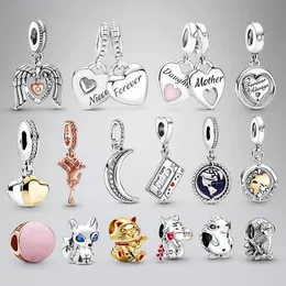 925 Sterling Silver Dangle Charm owalny Cabochon Amulet wisiorek pasjans klip koralik Fit Pandora Charms bransoletka DIY biżuteria akcesoria