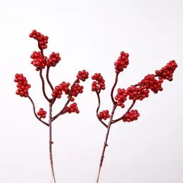 Dekorative Blumen, 2 Stück, Simulation Mini-Rote-Beeren-Zweig, DIY, gefälschtes Blumenarrangement, Pografie-Requisiten, Weihnachten, Zuhause, Party-Dekorationen