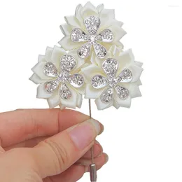 Dekorativa blommor Bröllopskorsningar och boutonnieres elfenbenskräm satin diamant prom brosch brud party stift broscher för män kostym