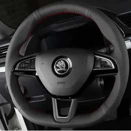 Para Skoda Citigo Fabia Scala Karoq Kodiaq CitiJet Soberb 2015-2019 Costura de carro de couro preto costurado à mão Tampa