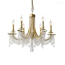 Chandeliers American Living Room Light Luxury Crystal Bedroom Restaurant French Creative Golden Minimalist Candle Chandelier