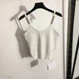 رسالة حجر الراين T Shirt Women Knits Sling Vest Spring Summer Stertible Sterts Woman Tee