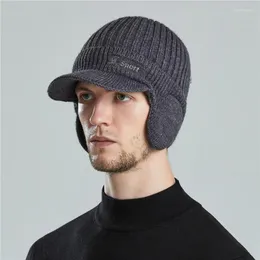 Berretti da uomo Autunno Protezione per le orecchie Calore Berretto con visiera Inverno Cappello con paraorecchie lavorato a maglia Ciclismo all'aperto Moda casual Cappellino da sole Cappellino bomber