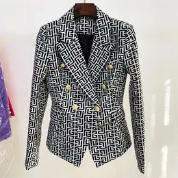 Damkostymer Designerjacka Dam dubbelknäppt lejonknappar Geometrisk Jacquard Blazer