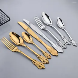 ディナーウェアセットAsjoyous 24pcs Western Cutlery Set Mirror Knifeフォークコーヒースプーンステンレス鋼スタイルのキッチン食器