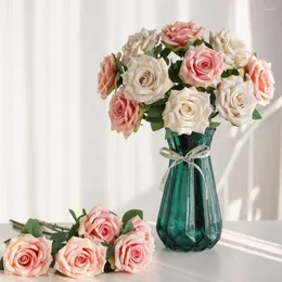 Dekoratif Çiçekler Simüle Kuru Gül Dekorasyonu Retro Taklit Yağlı Boya Rosa Multiflora Süsler Ev Yapay Çiçek Dekor