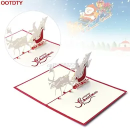 Gratulationskort kort juldekorationer 3d up Holiday Santa's Sleigh Deer Thanksgiving Gift #H0VH #1