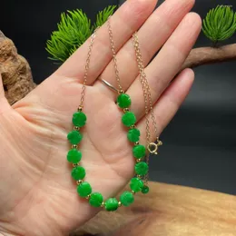 Łańcuchy Zielony jadeczka koniczyna z koralikami projektant biżuterii szmaragd prawdziwy 925 srebrny naturalny chiński prezenty dla kobiet amulet mody kamień