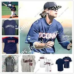 ترتدي الكلية البيسبول 2022 NCAA مخصص UConn Huskies College Baseball Jersey 37 Kenny Campbell 38 Garrett Coe 39 Bobby McBride 40 Braden Quinn 41 Ramsey Collins