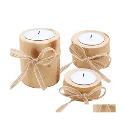 Candle Holders Wooden Candlestick 3 Sizes Holder Creative Table Decoration Mini Plant Flowerpot Home Not Include Drop Delivery Garden Dhqts