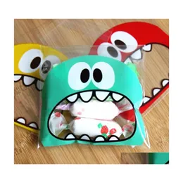 Packing Bags 100Pcs Cute Big Teech Mouth Monster Plastic Bag Wedding Birthday Cookie Candy Gift Packaging Opp Self Adhesive Party Fa Dhsqf