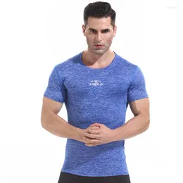 Abbigliamento da palestra J8799-Workout Fitness Uomo T-shirt a maniche corte Muscolo termico Bodybuilding Wear Compression Elastic Slim Exercise