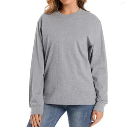 여자 T 셔츠 HXJJP 면화 230g 긴 소매 티 셔츠 여자 둥근 목 느슨한베이스 티셔츠 탑 플러스 크기 여성 스웨트 풀오버