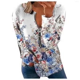 Women's T Shirts Women's Fashionable Temperament Floral Casual Sport Zipper Pullover Top Camisas Mujer Womens Tops And Blouses