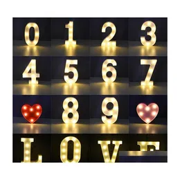 Decora￧￣o de festa 26 Cartas em ingl￪s LED Night Light Digital Marquee Sign 3D Hang Hang Decor Indoor Birthday Birthday Valentine Supply Dhsri