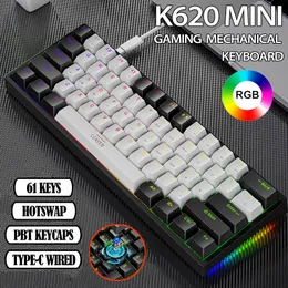 Tangentbord K620 Mini Gaming Mechanical 61 Keys RGB Swap Type C Wired PBT KeyCaps 60 Ergonomics 230113
