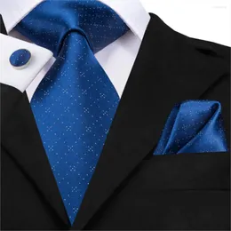 Bow Ties SN-3184 Luxury Royal Blue Tie 8.5cm Silk Woven Men Plaid slips Hanky ​​Cufflinks Set Party Wedding Classic Pocket Square Square