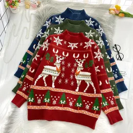 Kadın Sweaters Kadın Elk Sonbahar Kış Büyük Boyutlu Noel Örme Süvari Kadınlar 2023 Kırmızı Yeşil Gevşek Üstler Femme Chadails Hiver