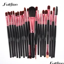 Curler Curler Fljion 20pcs Rose Black Makeup Brushes Pro Pro Powder Foundation Eyeshadow Eyeliner Lip Blush Beauty Make U Dhzba